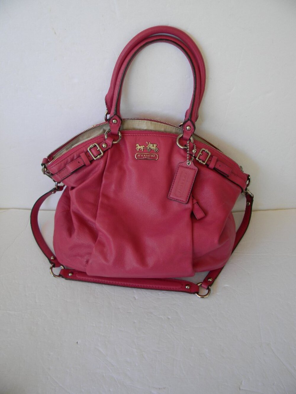 Coach Madison Lindsey 18641 Pink  Leather Satchel Crossbody Bag w/Strap